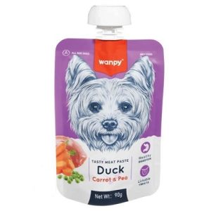 پودینگ سگ ونپی با طعم اردک، هویج و نخود فرنگی Wanpy with duck & carrot & pea وزن ۹۰ گرم