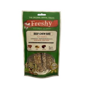 تشویقی دنتال با طعم جگر گاو سیب زمینی وپاپایا برند فرشی beef chew bar